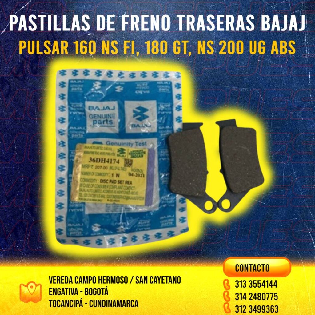 Pastillas de Freno Traseras Pulsar 160 NS FI, 180 GT, NS 200 UG ABS Original Bajaj