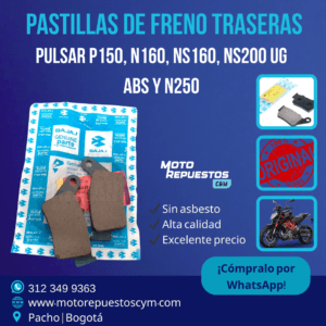 Pastillas de Freno Traseras – Pulsar P150, N160, NS160, NS200 UG ABS y N250 Original Bajaj 36DH4174