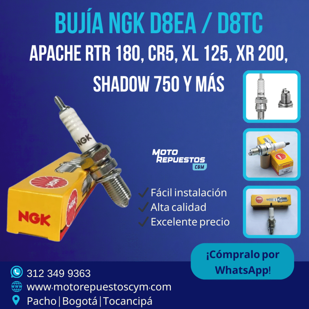 Bujía D8EA Apache RTR 180, CR5, Honda XL, XR