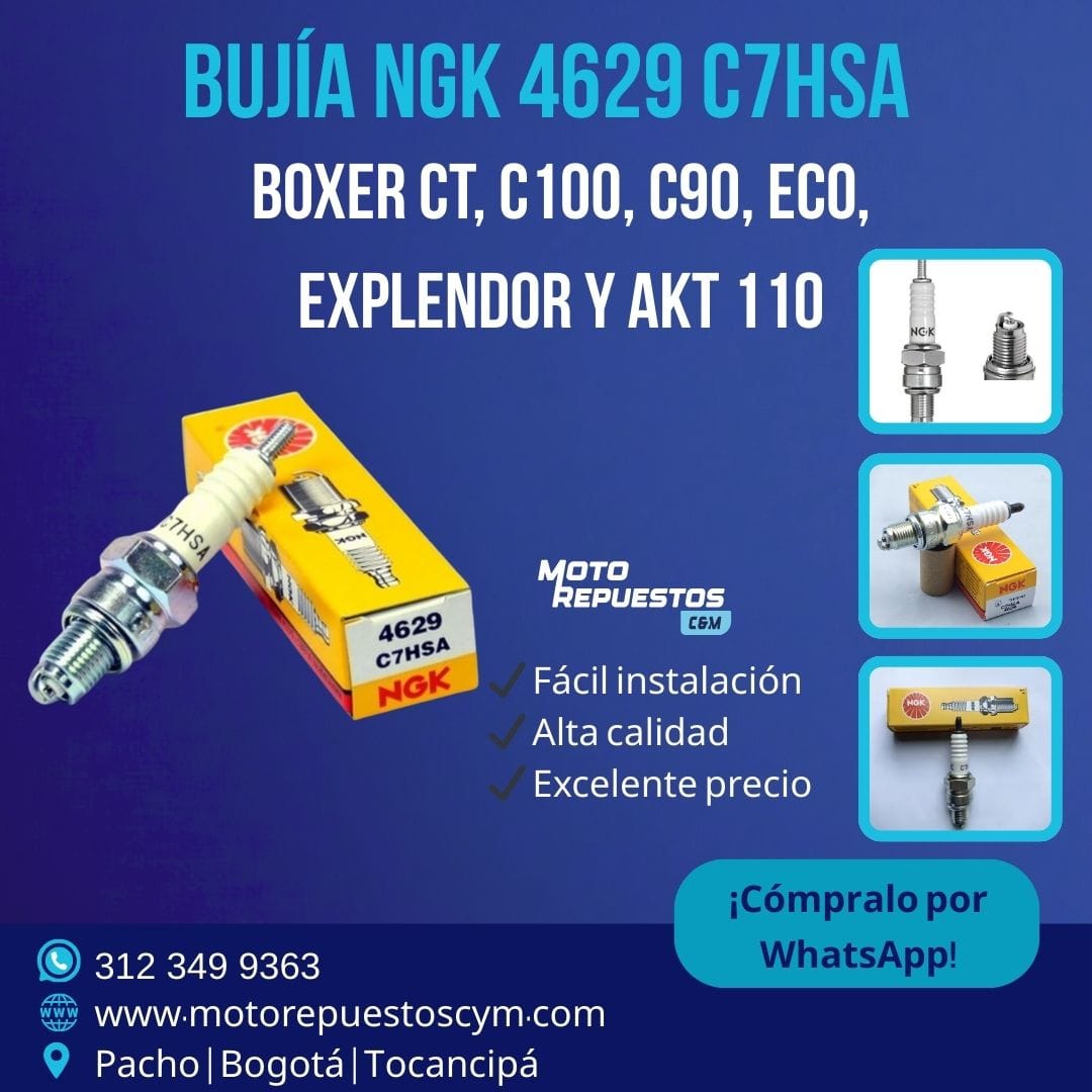 Bujía NGK 4629 C7HSA para motos Boxer CT100