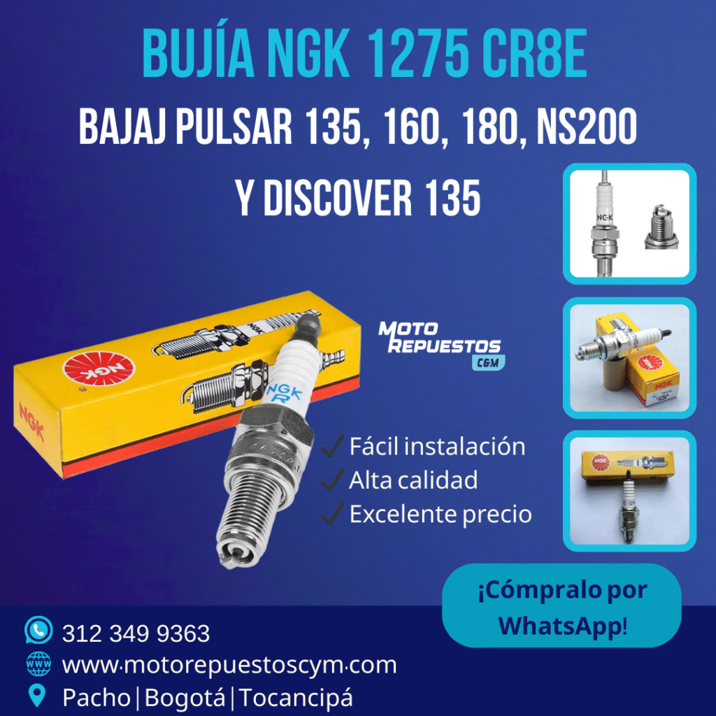 Bujía NGK CR8E - 1275 Para Pulsar 135, 160, 180, NS200 y Discover 135