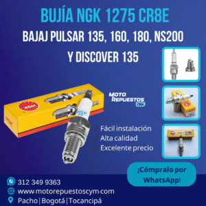 Bujía NGK CR8E - 1275 Para Pulsar 135, 160, 180, NS200 y Discover 135
