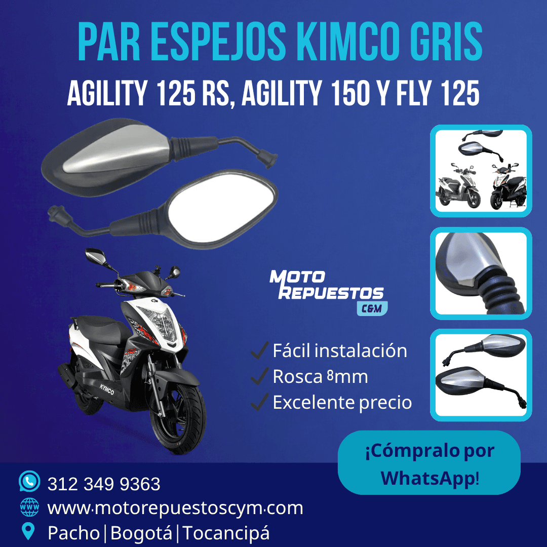 Agility Fly Espejos Kymco Agility RS/150/Fly 125 – Par Genérico 8mm Negro/Gris ...