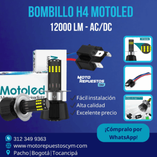 Bombillo LED H4 Motoled Original – 8 Caras / 12.000 Lm (AC/DC)