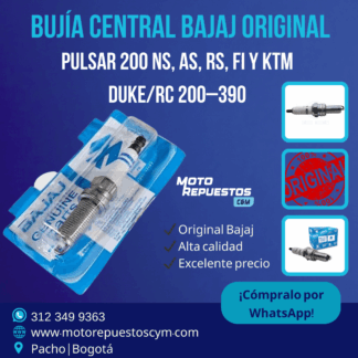 Bujía Central Original Bajaj para Pulsar 200 NS, AS, RS, FI y KTM Duke