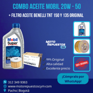 Combo Cambio de Aceite Benelli TNT 150i, TNT 150i PRO y TNT 135 – Aceite Mobil 20W-50 + Filtro Original