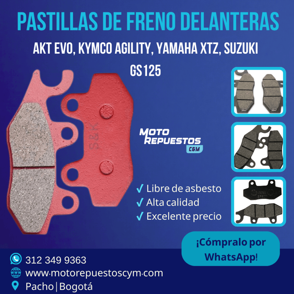 Pastillas AKT EVO, Kymco Agility, Yamaha XTZ, Suzuki GS125