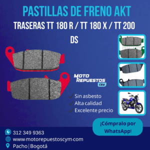 Pastillas de freno traseras AKT TT 180 R, TT 180 X y TT 200 DS