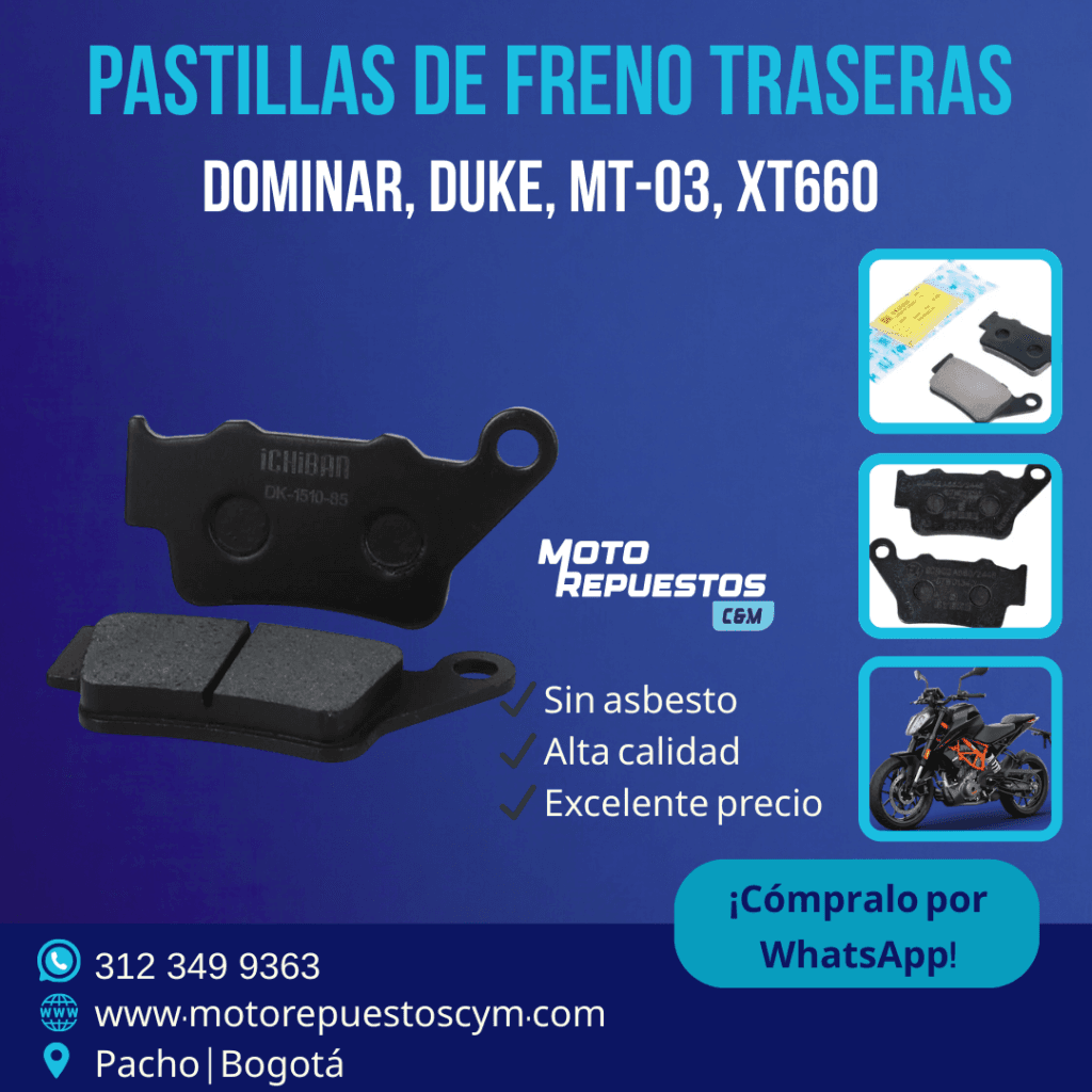 Pastillas de Freno Traseras Nipon – Dominar, Duke, MT-03, XT660 y YW125FI Pastillas de Freno Traseras KTM 200, 390, Dominar 250, 400, Yamaha MT03